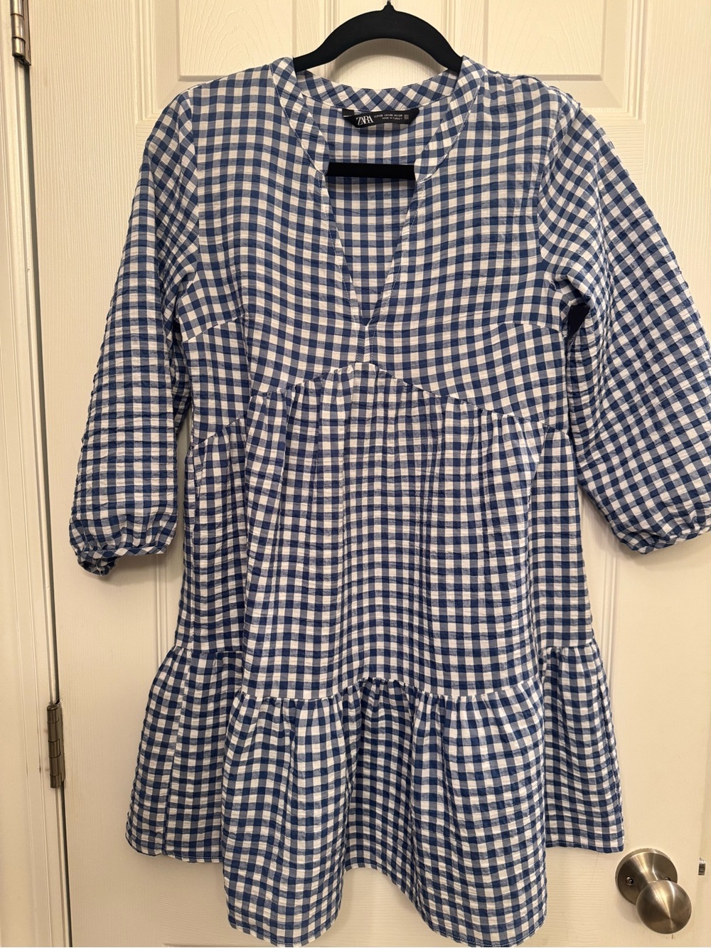Zara Kids Blue & White Gingham Tiered Tunic Dress